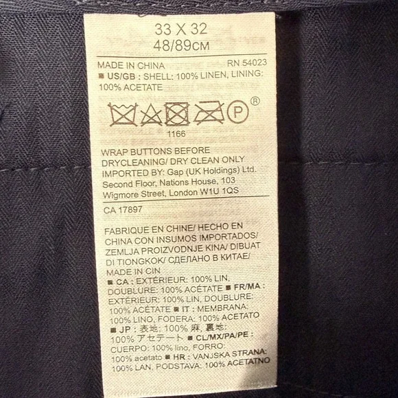 Banana Republic Slim Fit Linen Blend Dress Pants Mens 33x32 Blue Chino Trousers - Picture 7 of 8